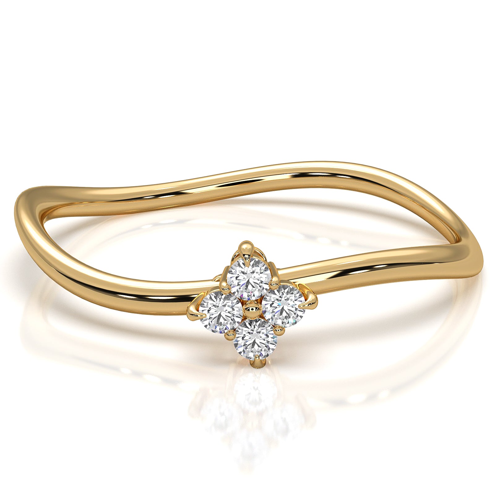 Floral Design Minimalist Prong Set Round Lab Diamond Fashion Ring 0.07ctw.